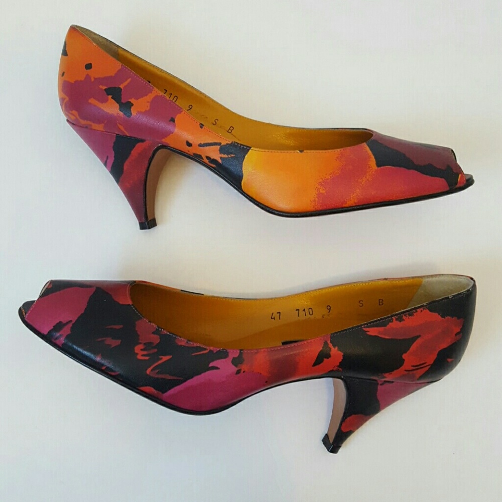 Leather peep toe heels